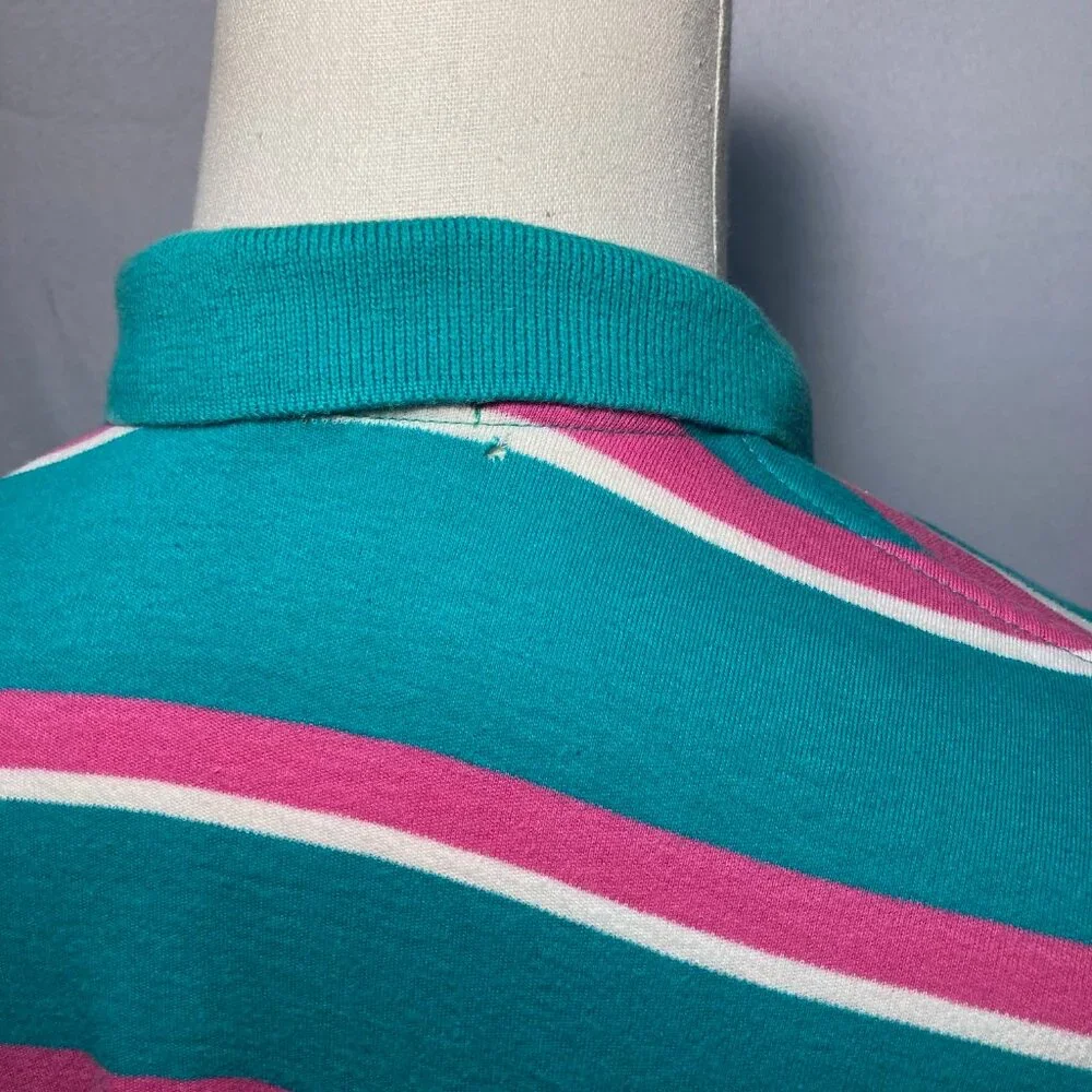 Vintage Polo Ralph Lauren Green w/Stripes Imperfection Golf S/S Shirt Men Large